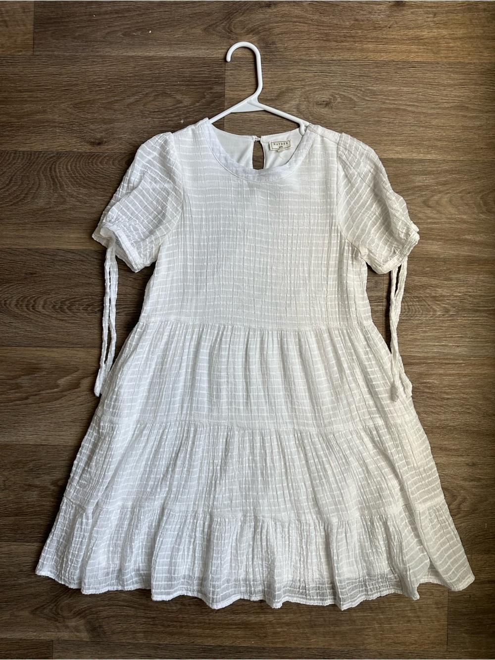 Hayden Girls White Windowpane Check Tiered Dress Tie Sleeve XL Tween Cottage‎